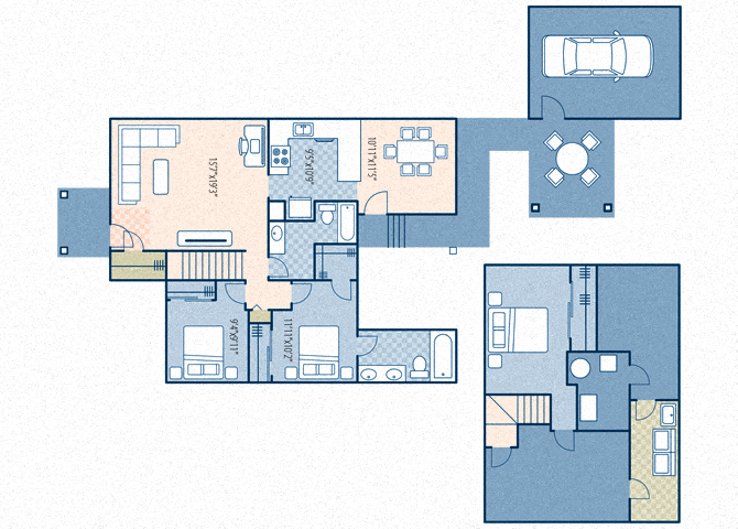 Floor plan for 3 beds, 2 baths, 1442 sqft